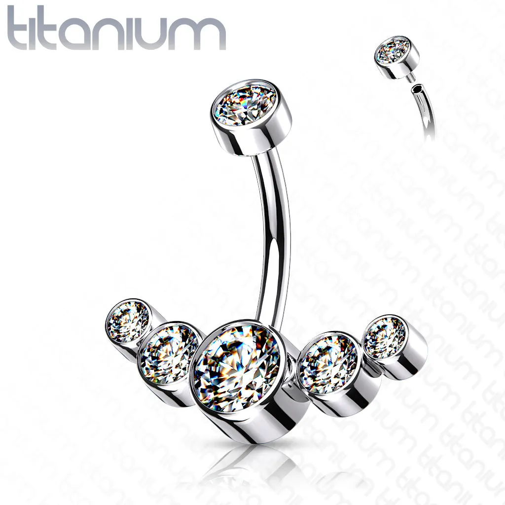 Implant Grade Titanium CZ Bezel Set Navel Belly Button Ring