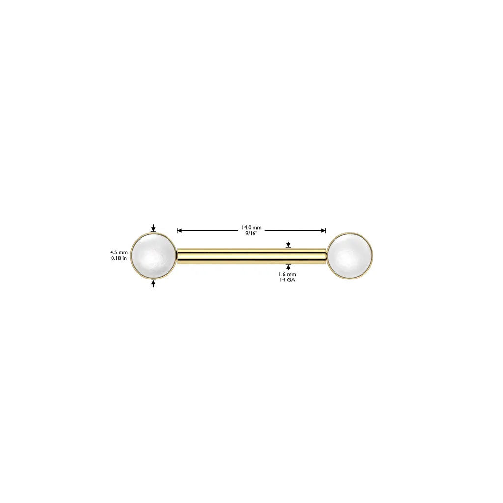 Implant Grade Titanium Gold PVD Bezel Pearl Threadless Push In Straight Barbell Nipple Ring