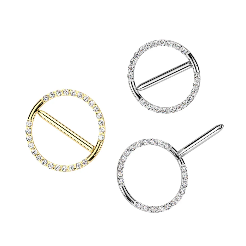 Implant Grade Titanium Gold PVD White CZ Hinged Clicker Nipple Shield
