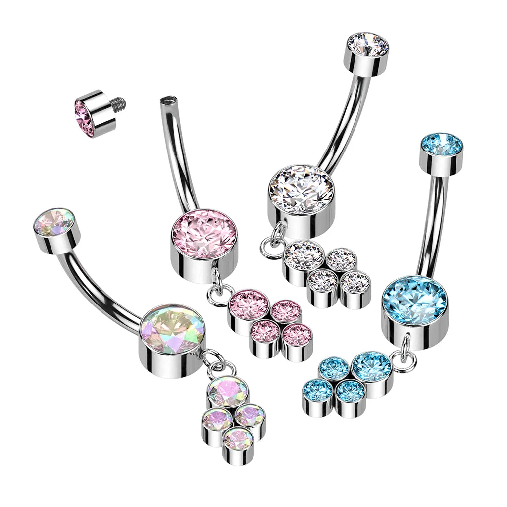 Implant Grade Titanium Pink CZ Bezel Dainty Circle Cluster Dangle Belly Ring