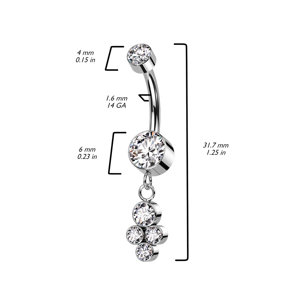 Implant Grade Titanium Pink CZ Bezel Dainty Circle Cluster Dangle Belly Ring