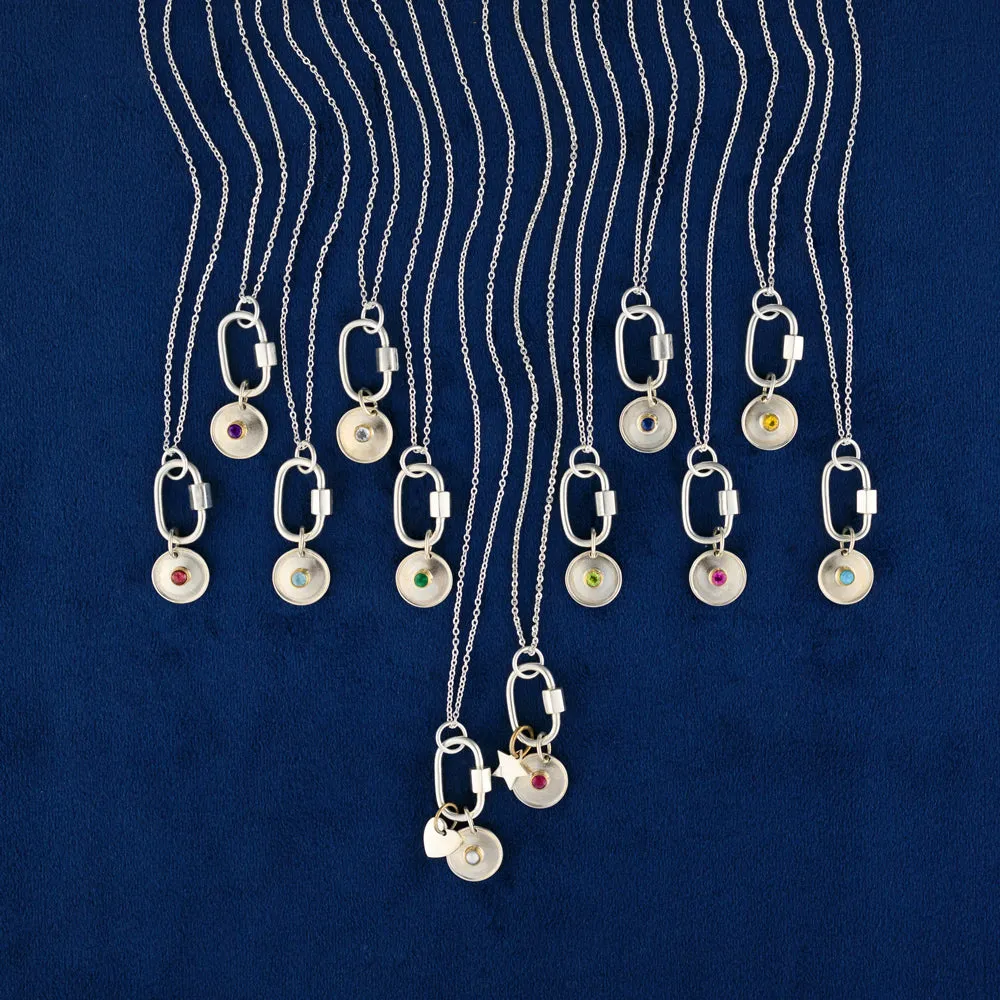 July Birthstone Carabiner Necklace - Ruby
