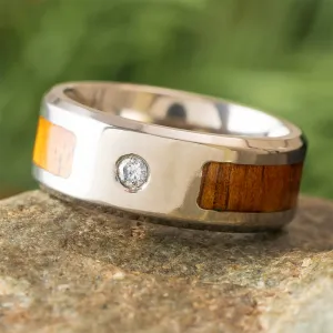 Koa Wood Ring with Cubic Zirconia, 8mm Polished Finish-SI1517