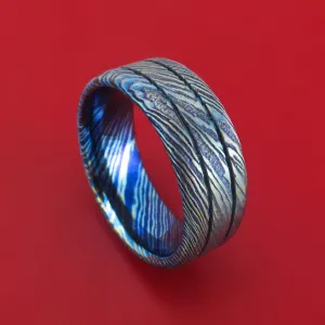 Kuro-Ti Twisted Titanium Etched and Heat-Treated Ring with Grooves Custom Made Band
