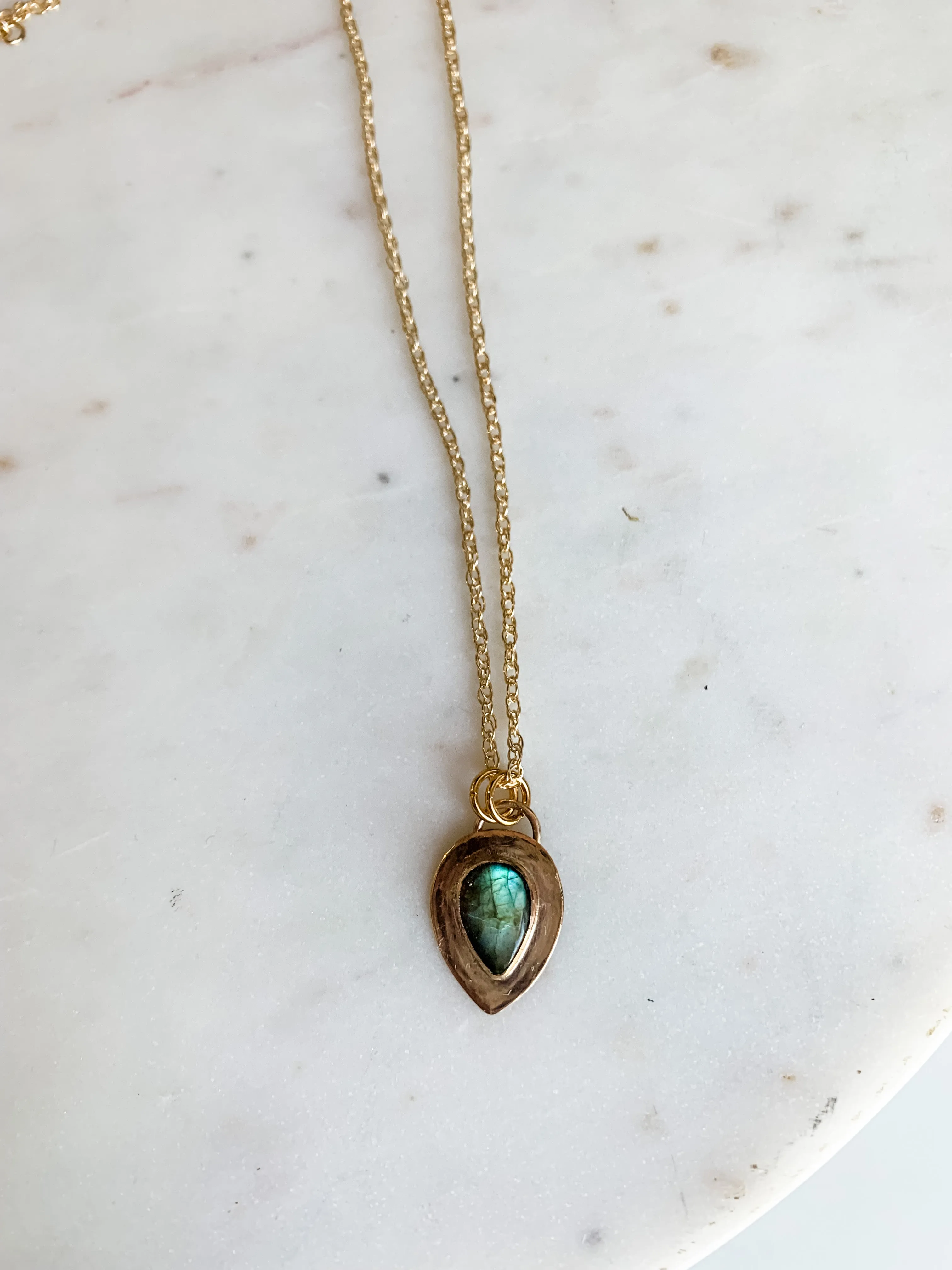 Labradorite Teardrop Gold Delicate Necklace