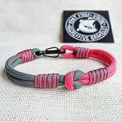 Lady viking. Scandinavian jewelry. Paracord bracelet. Gift for girls. Pink and Gray bangle.