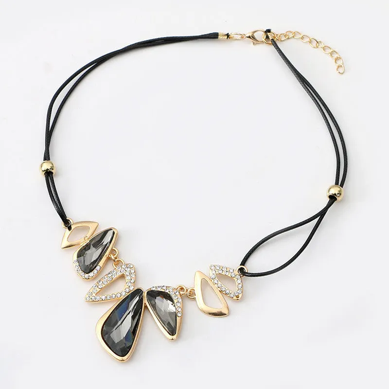 Lemon Value Statement Maxi Choker Vintage Charms Collar Gem Crystal Pendants Leather Rope Necklaces Women Jewelry Collier A469