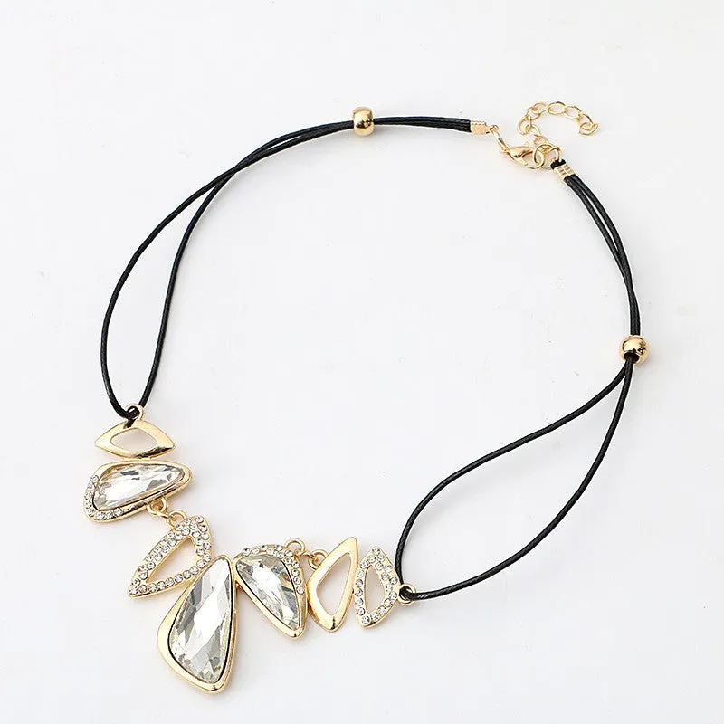 Lemon Value Statement Maxi Choker Vintage Charms Collar Gem Crystal Pendants Leather Rope Necklaces Women Jewelry Collier A469