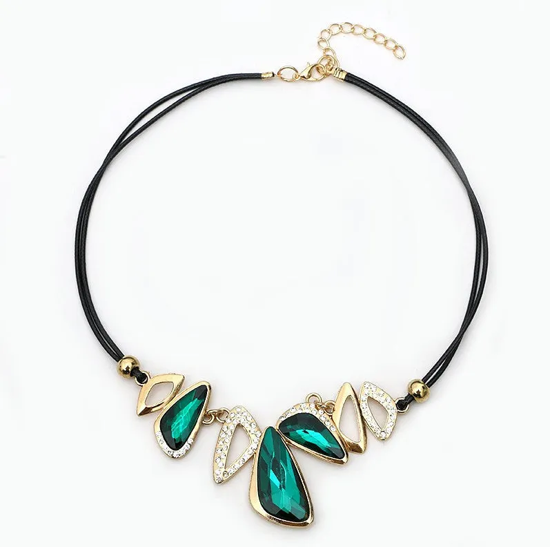 Lemon Value Statement Maxi Choker Vintage Charms Collar Gem Crystal Pendants Leather Rope Necklaces Women Jewelry Collier A469