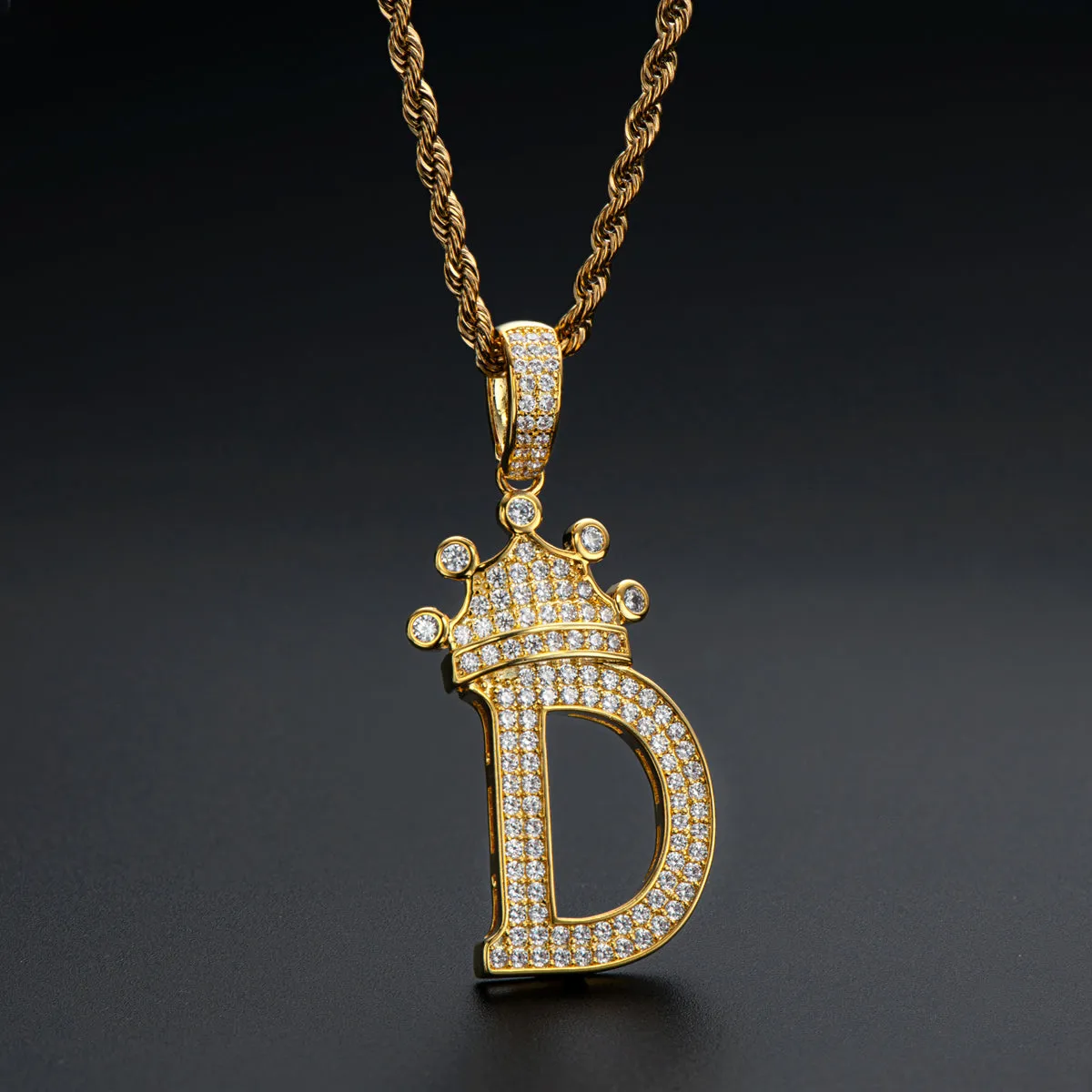 Letter D Initial Pendant Necklace With Rope Chain 24''