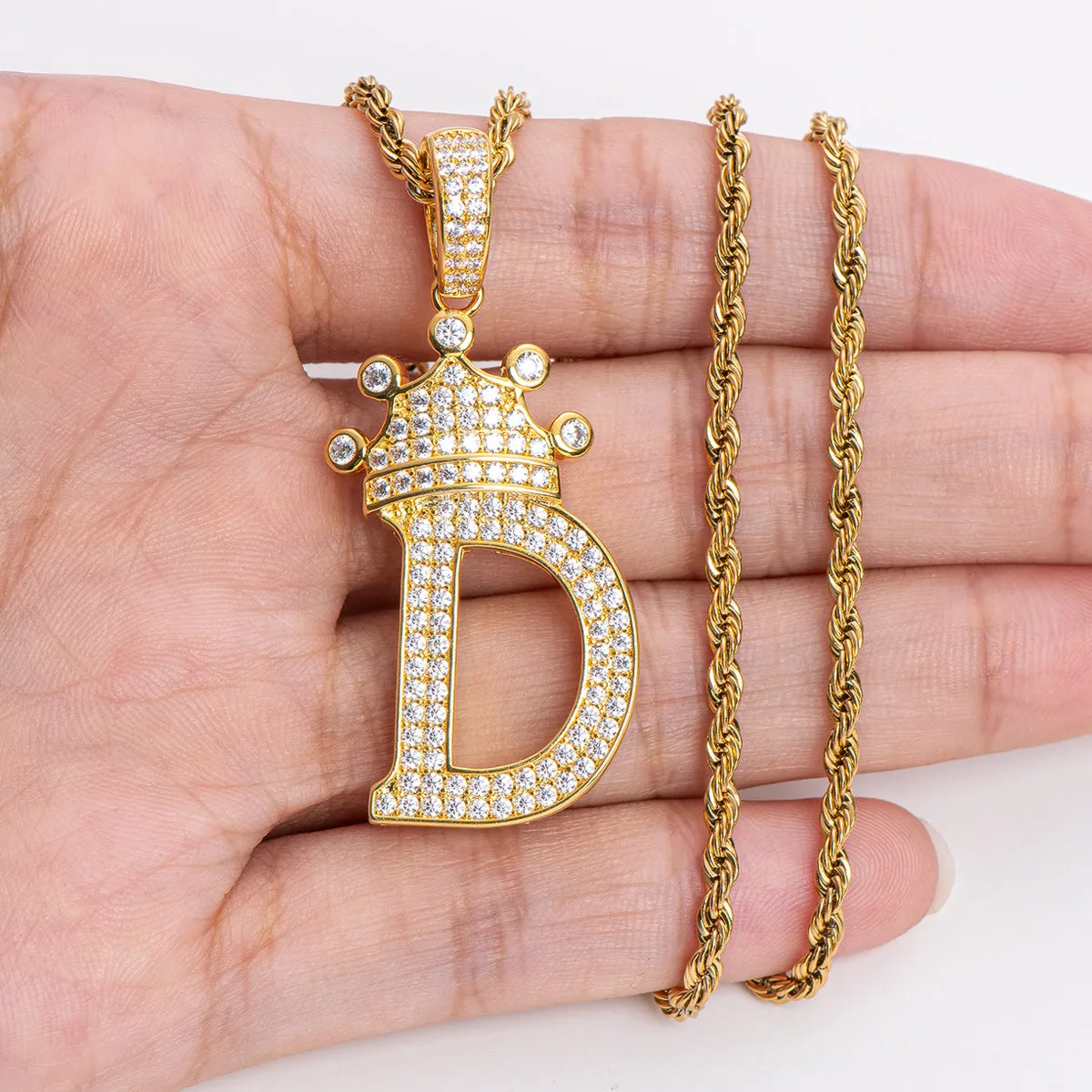 Letter D Initial Pendant Necklace With Rope Chain 24''