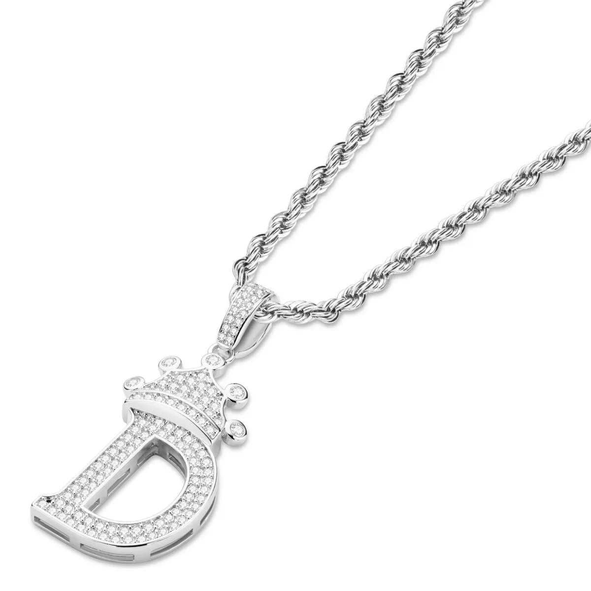 Letter D Initial Pendant Necklace With Rope Chain 24''