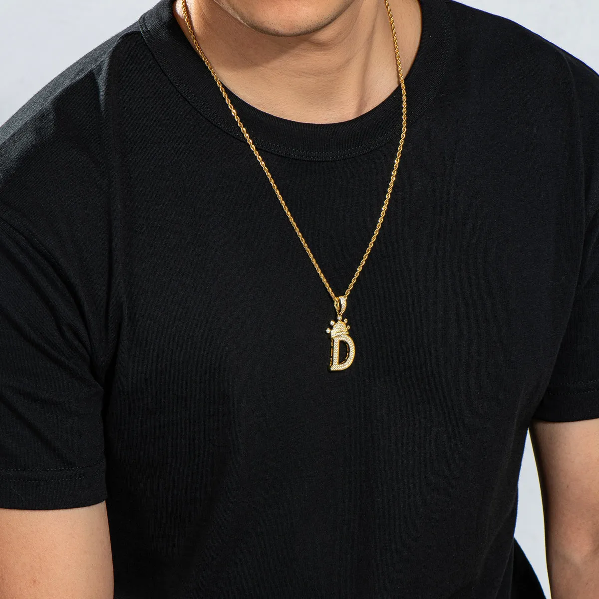 Letter D Initial Pendant Necklace With Rope Chain 24''