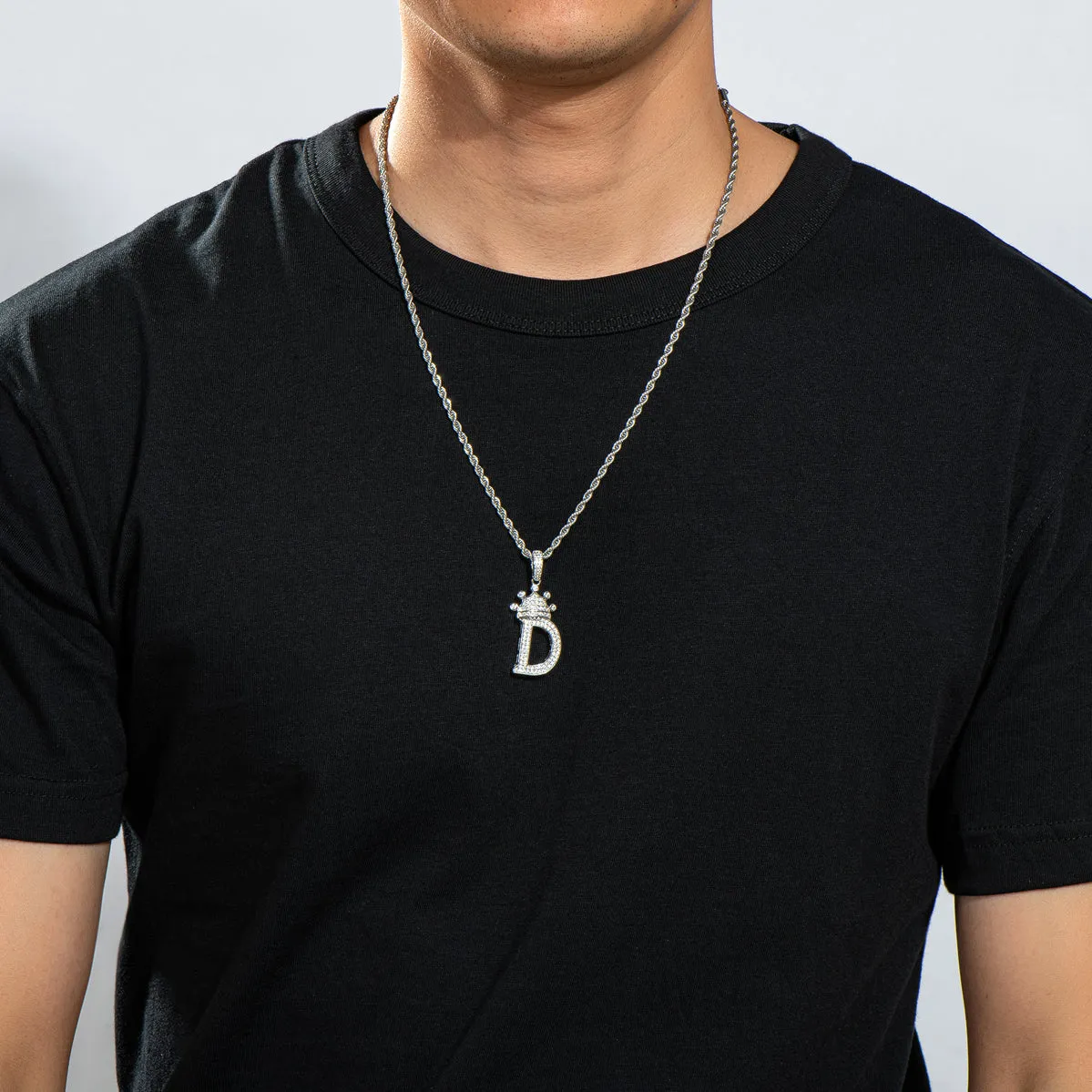 Letter D Initial Pendant Necklace With Rope Chain 24''