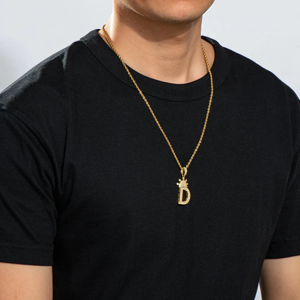 Letter D Initial Pendant Necklace With Rope Chain 24''