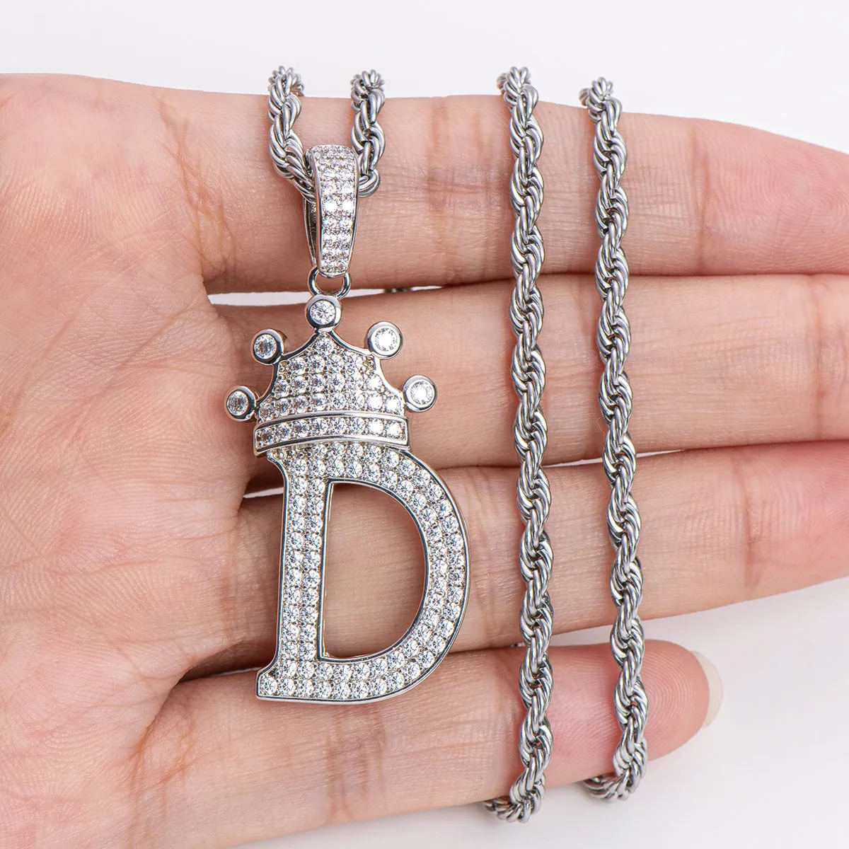 Letter D Initial Pendant Necklace With Rope Chain 24''