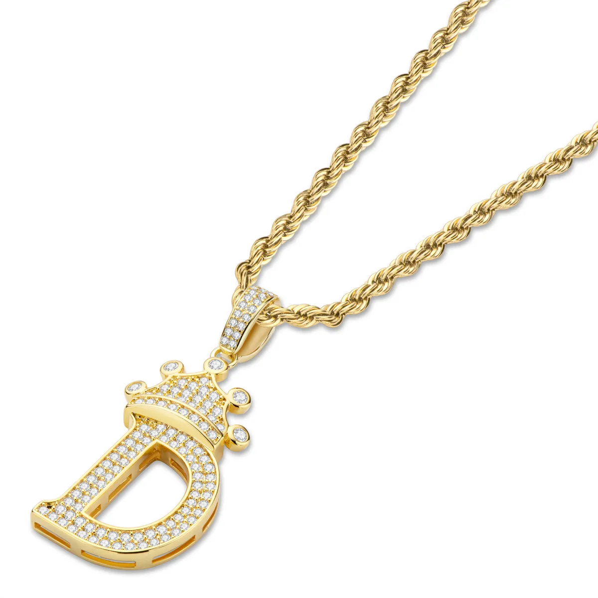 Letter D Initial Pendant Necklace With Rope Chain 24''