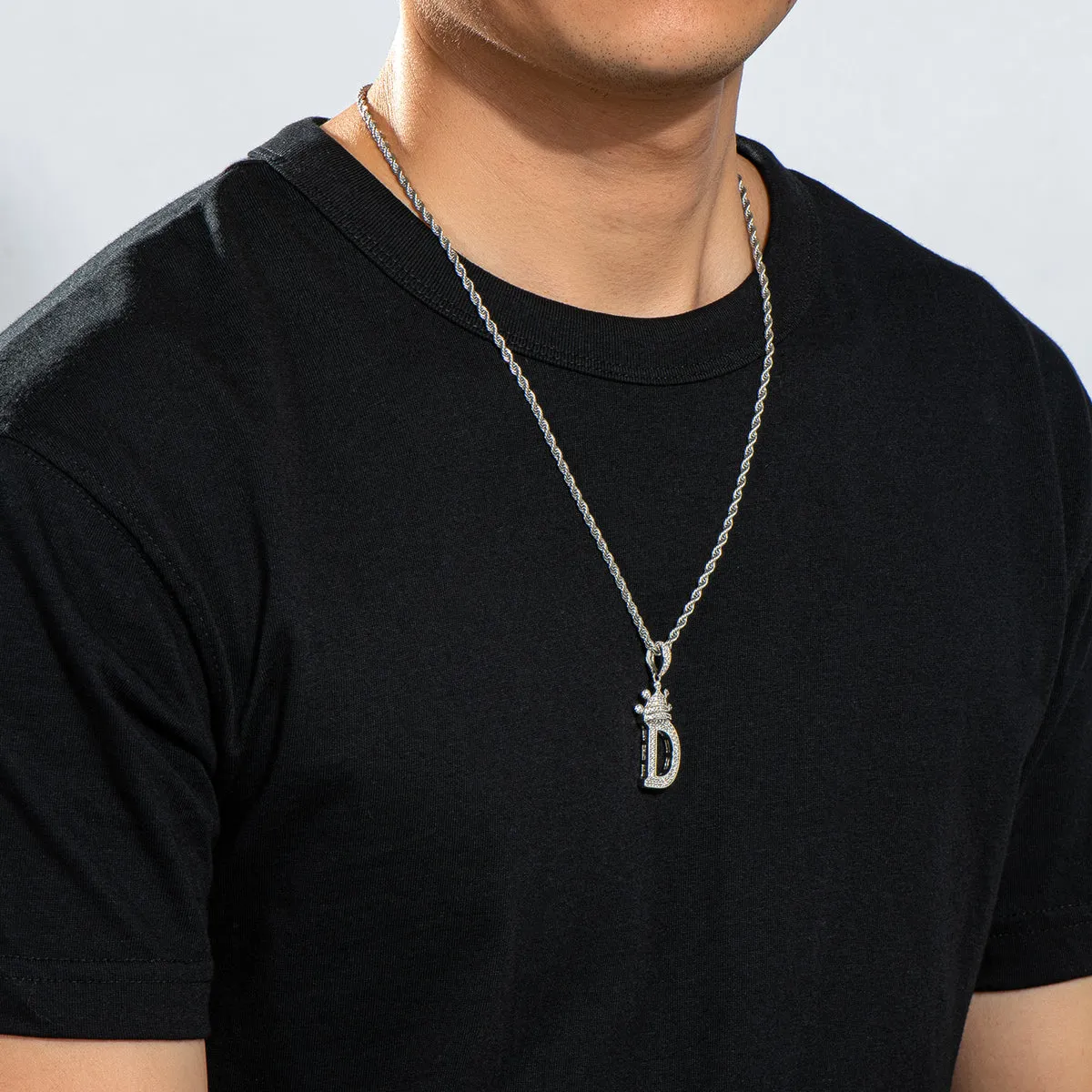Letter D Initial Pendant Necklace With Rope Chain 24''