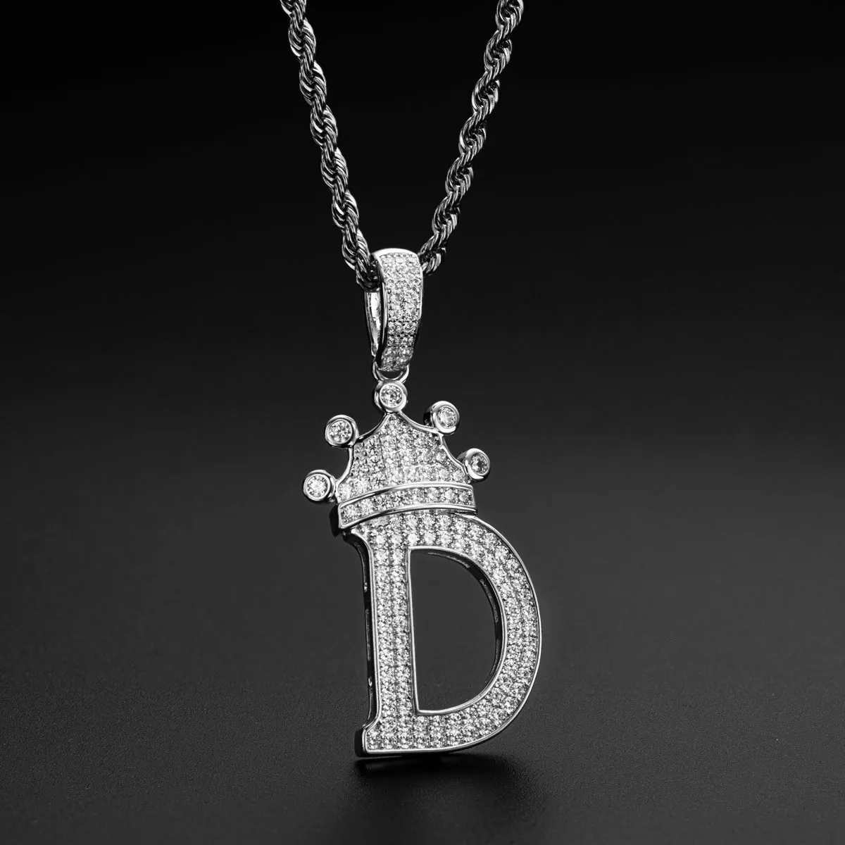 Letter D Initial Pendant Necklace With Rope Chain 24''
