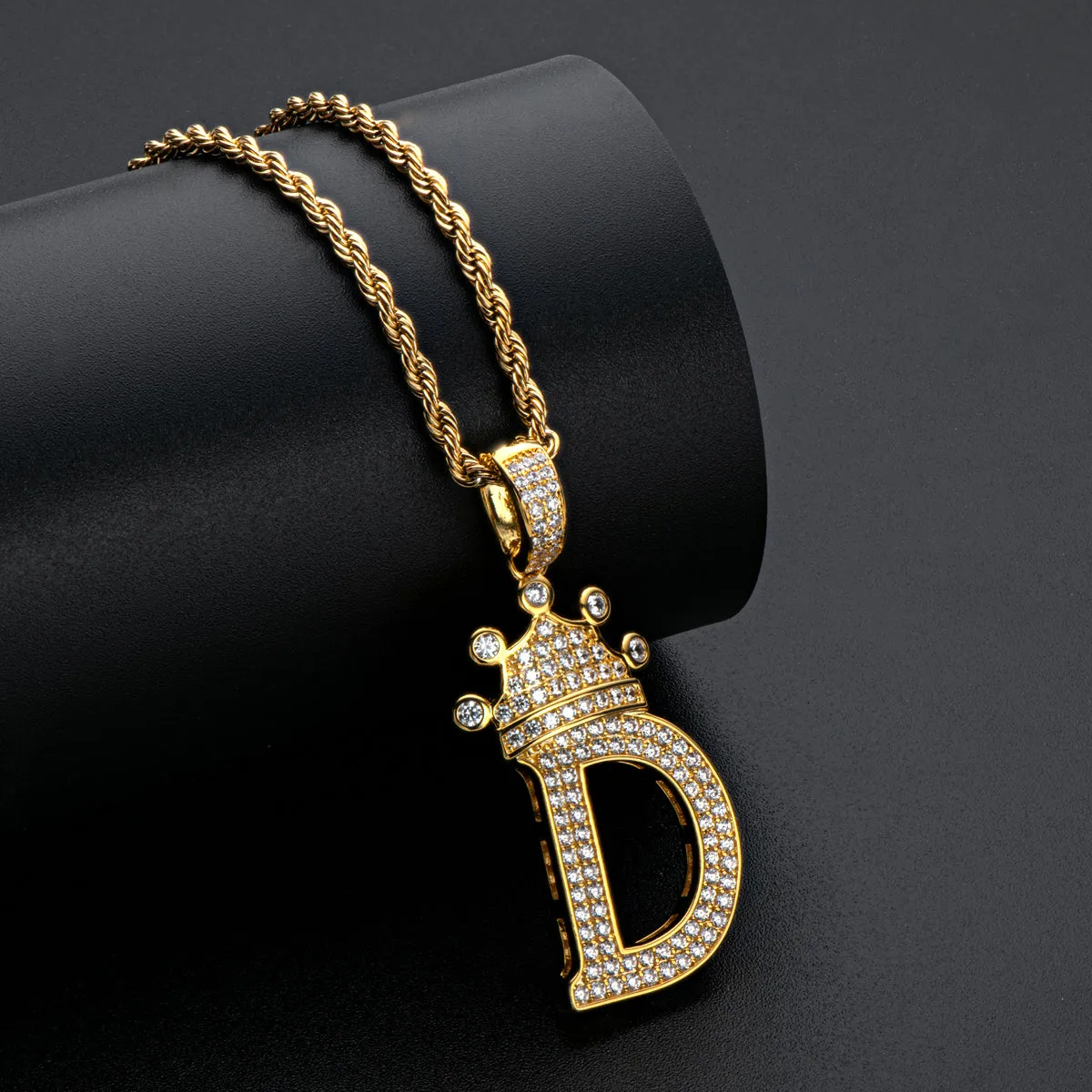 Letter D Initial Pendant Necklace With Rope Chain 24''