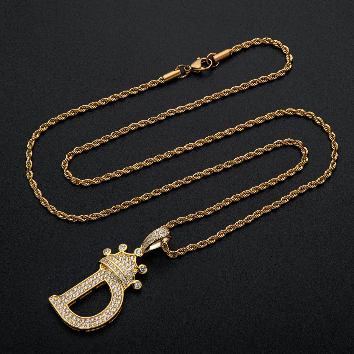 Letter D Initial Pendant Necklace With Rope Chain 24''