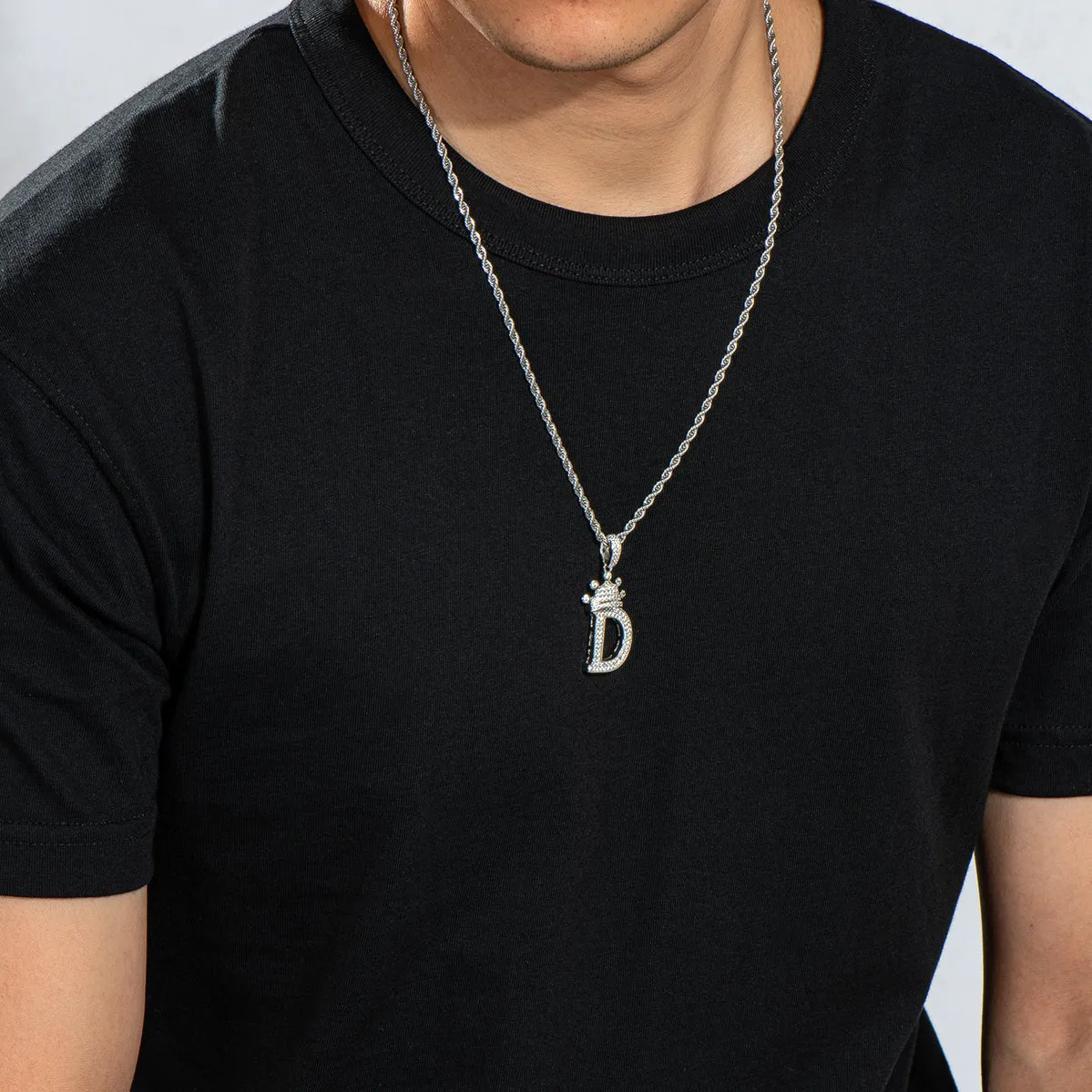 Letter D Initial Pendant Necklace With Rope Chain 24''