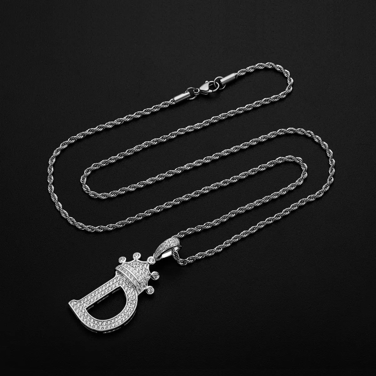 Letter D Initial Pendant Necklace With Rope Chain 24''