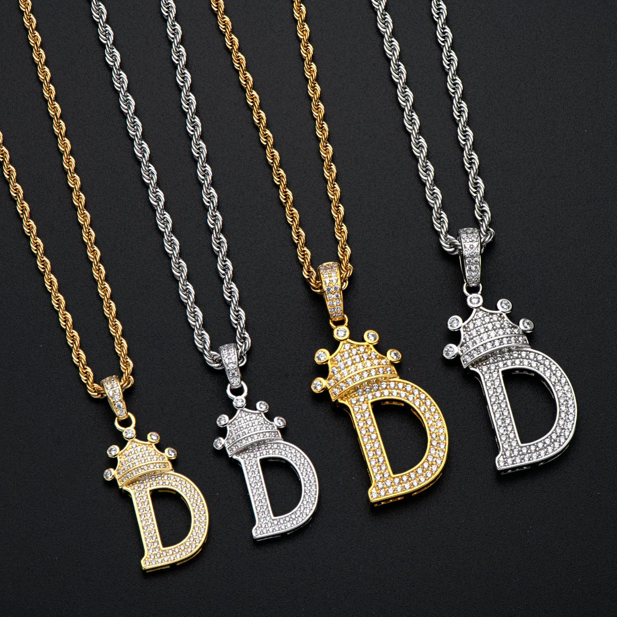 Letter D Initial Pendant Necklace With Rope Chain 24''