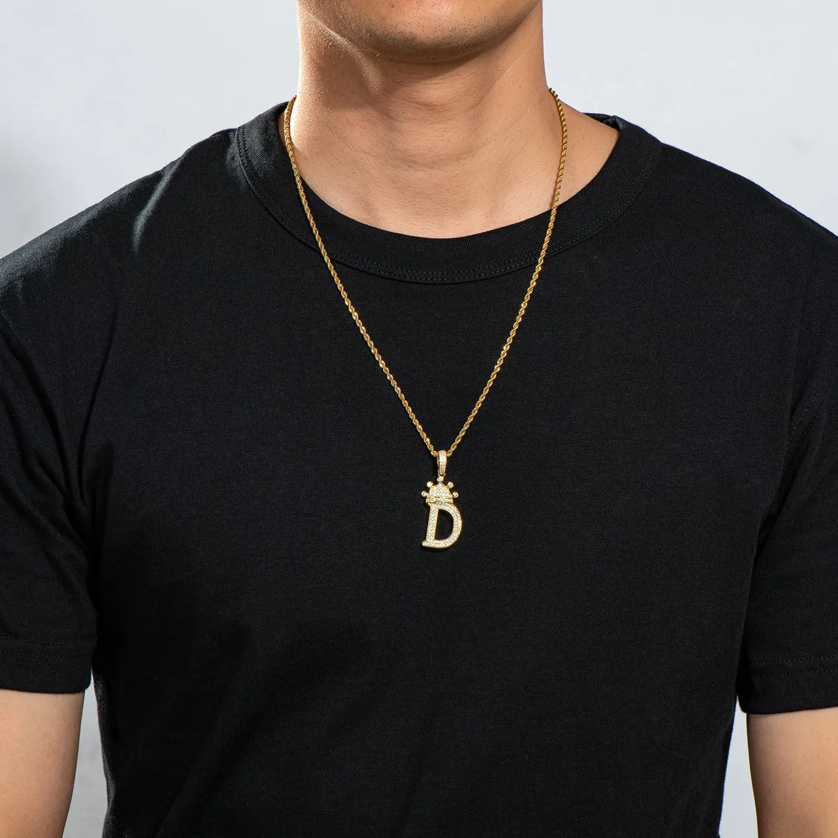 Letter D Initial Pendant Necklace With Rope Chain 24''