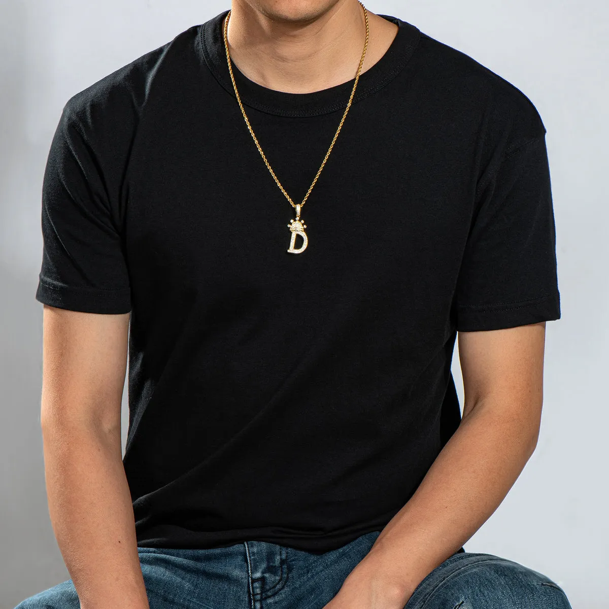 Letter D Initial Pendant Necklace With Rope Chain 24''