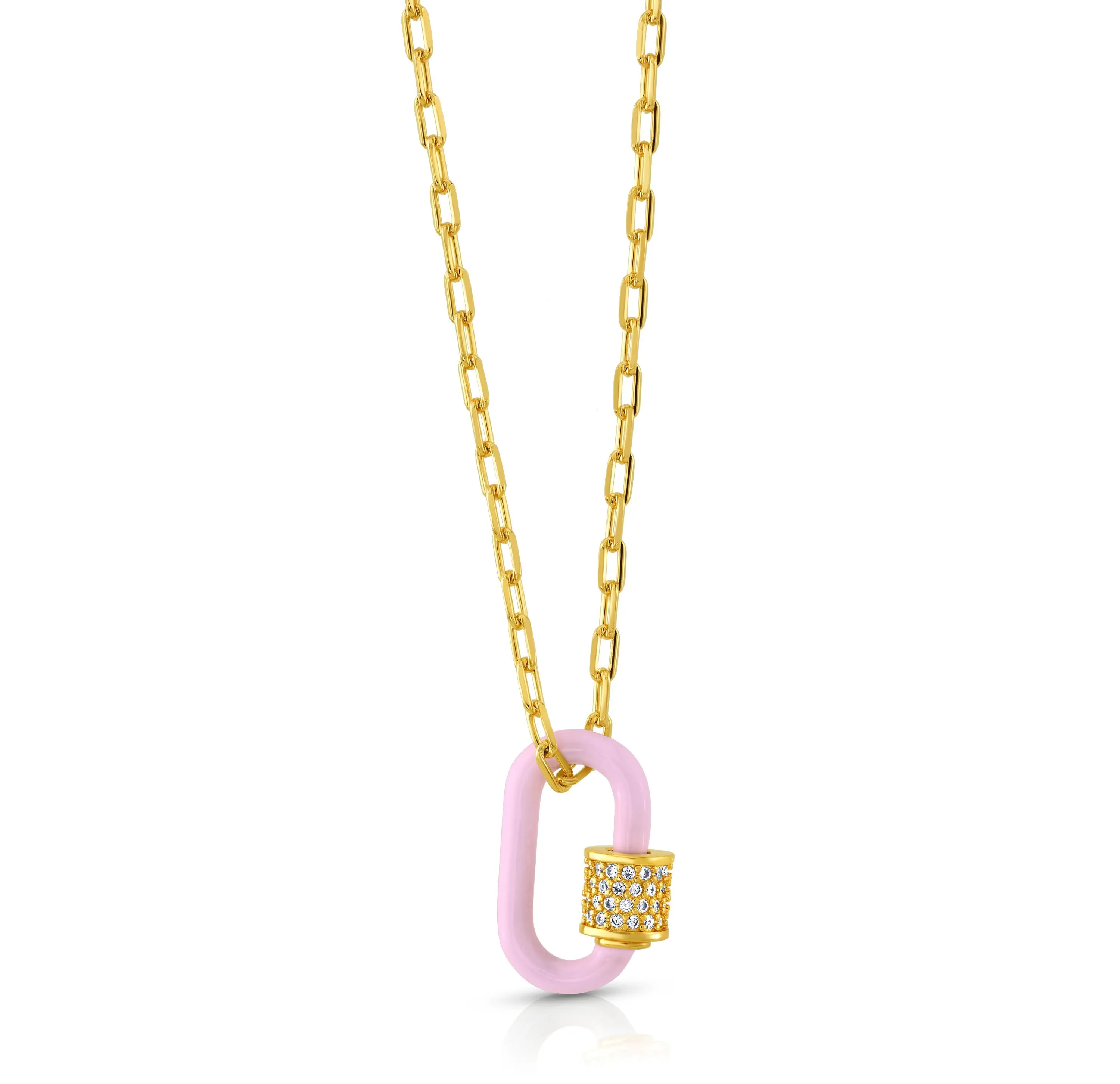 LIGHT PINK ENAMEL CARABINER CHAIN, GOLD