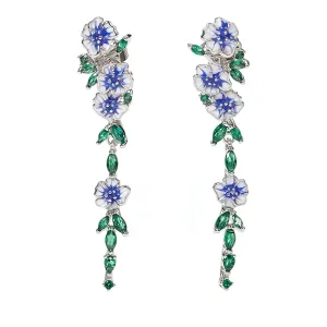Long Flower Earrings (Silver, Drop)