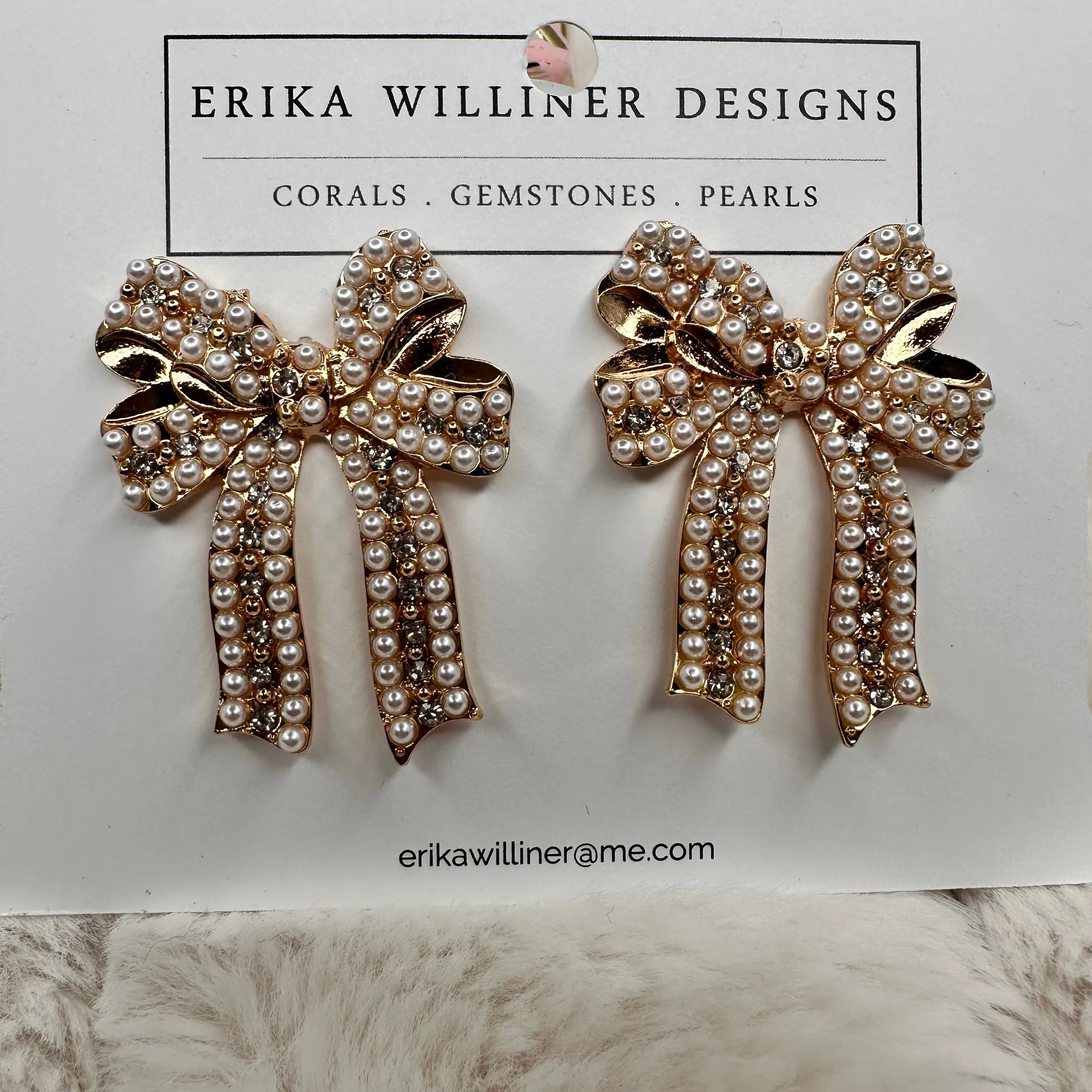 Long Tail Faux Pearl Ribbon Earrings | Erika Williner Designs