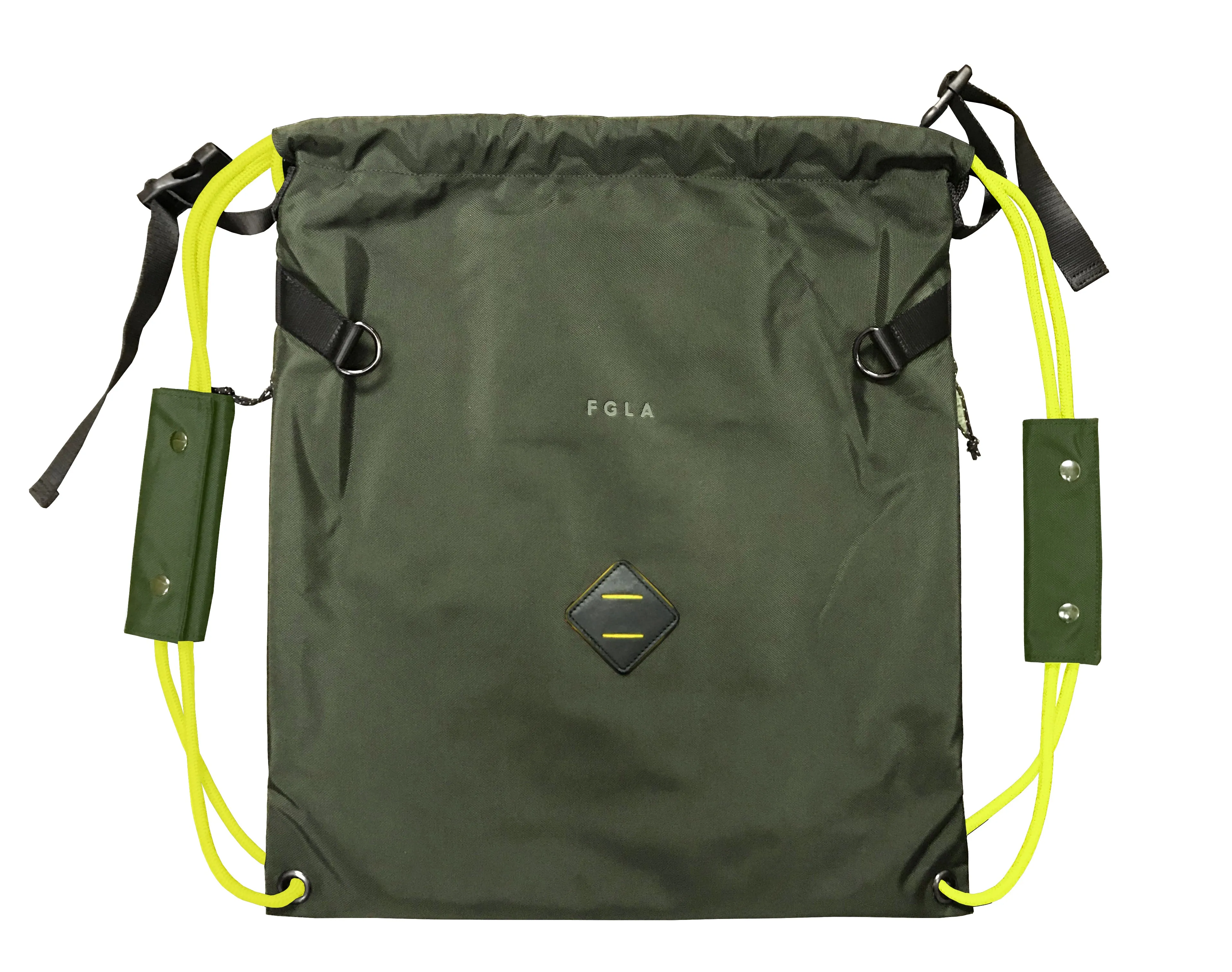 <A 000a001l02> LARGE SIZE Premium drawstring backpack (Green/Yellow)