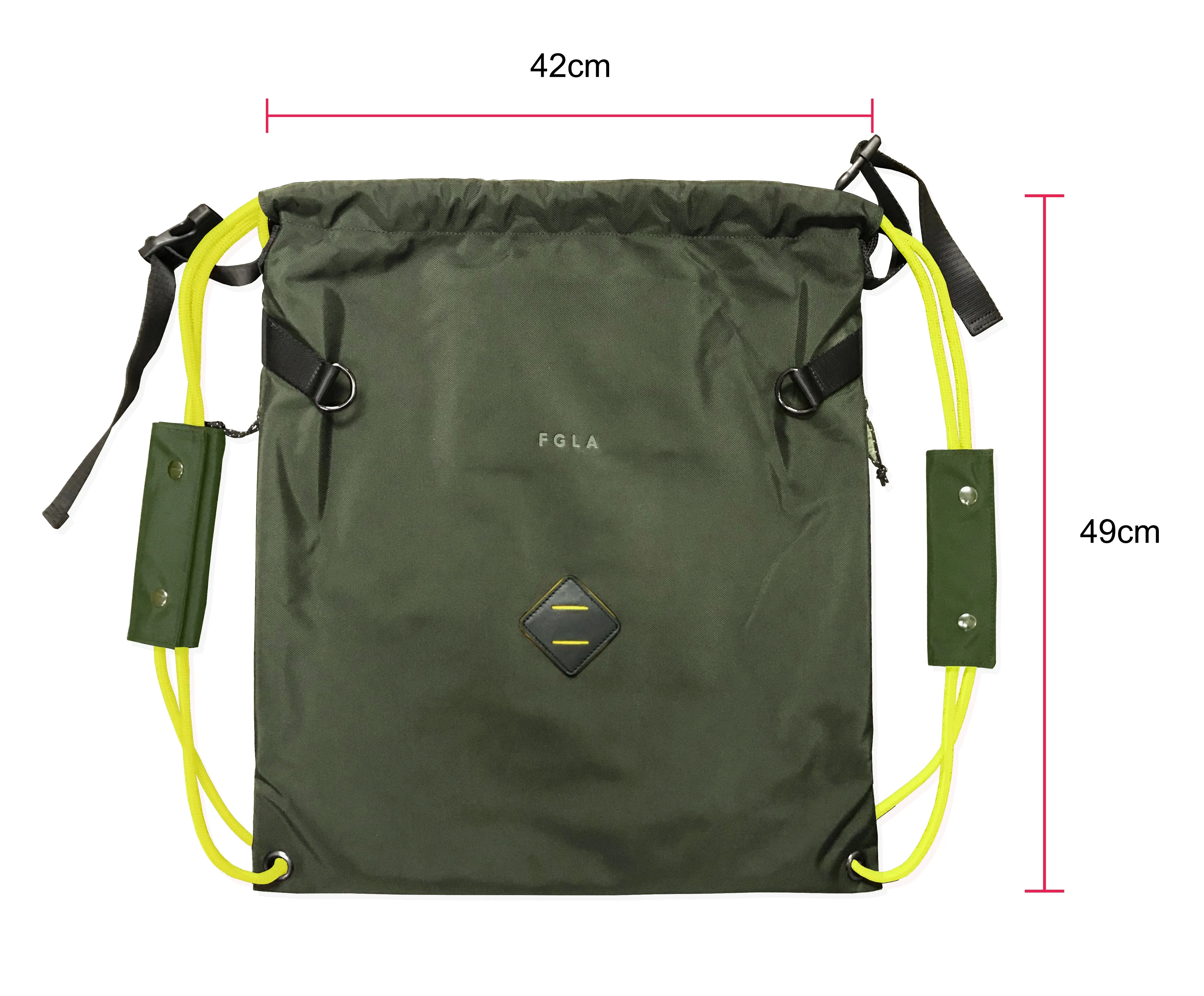 <A 000a001l02> LARGE SIZE Premium drawstring backpack (Green/Yellow)