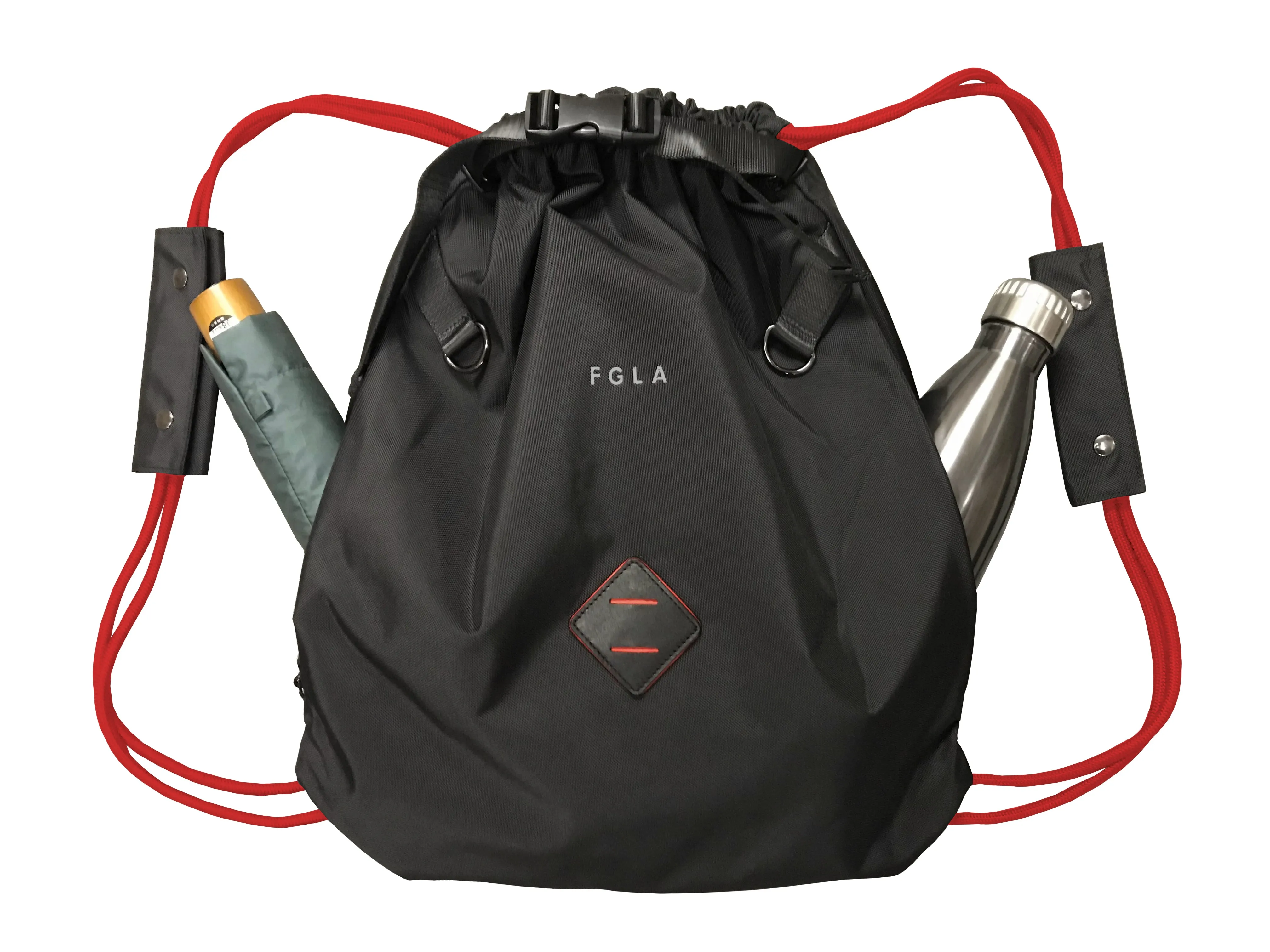 <A 000a001l03> LARGE SIZE Premium drawstring backpack (Black/Red)