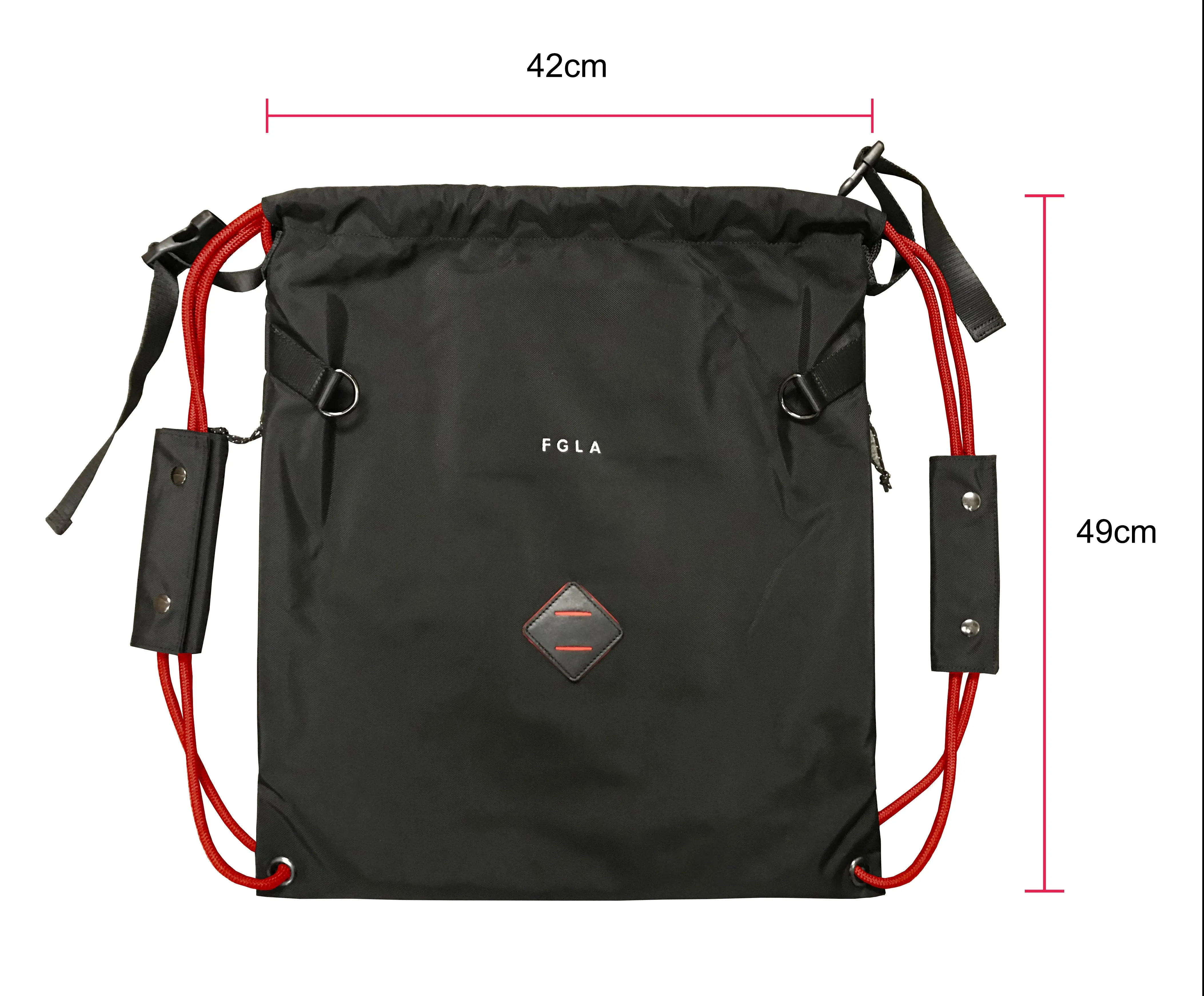 <A 000a001l03> LARGE SIZE Premium drawstring backpack (Black/Red)