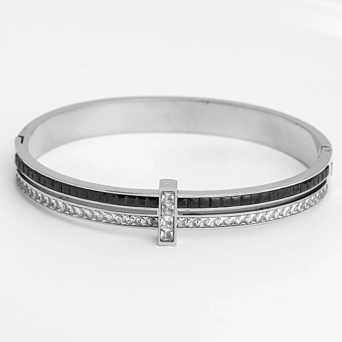 Luxury Stainless Steel Cuff Bracelet For Women Mens Gold Silver Color Couple Bracelets Green White Rhinestone Wide Bangle Gift