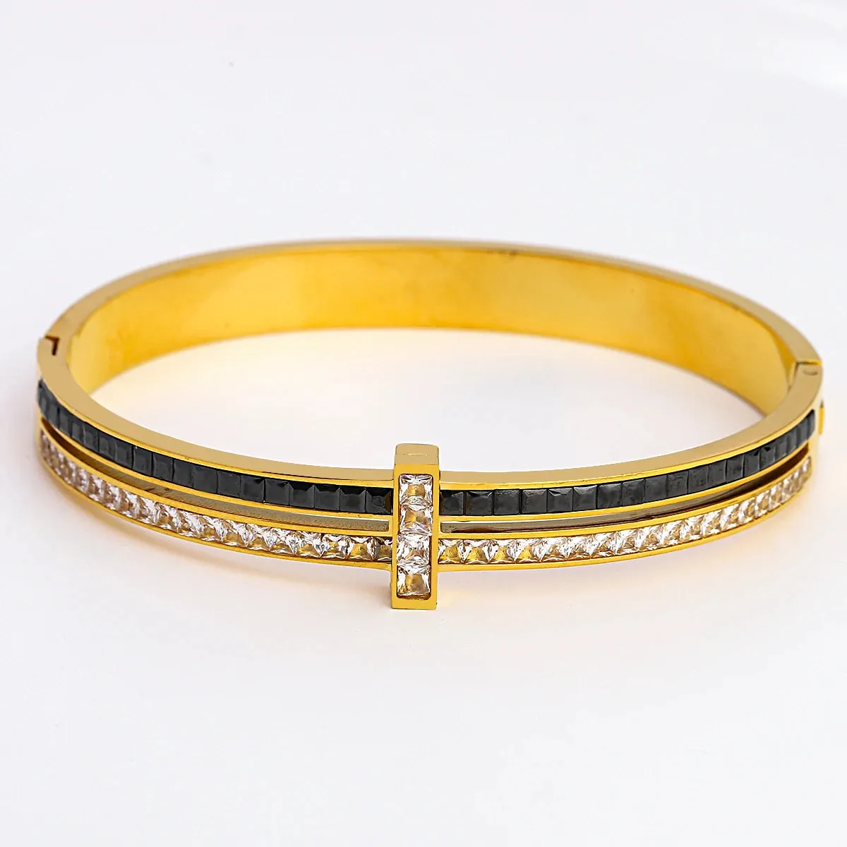 Luxury Stainless Steel Cuff Bracelet For Women Mens Gold Silver Color Couple Bracelets Green White Rhinestone Wide Bangle Gift