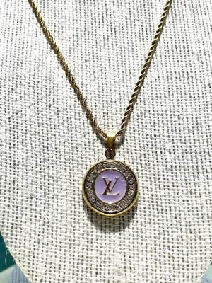 LV Purple & Gold Swarovski Halo Pendant Necklace