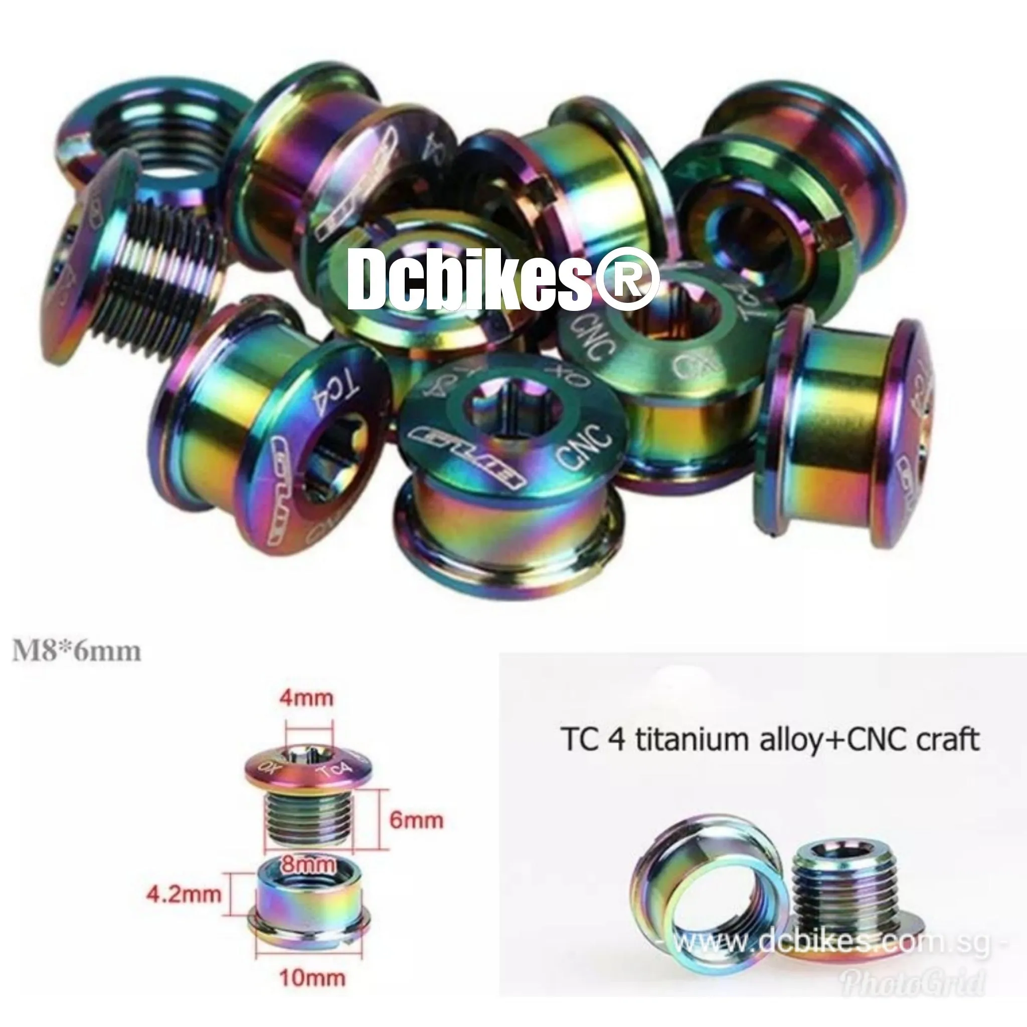M8 X 6mm Oil Slick Single Speed MTB Titanium Chain Ring Bolts