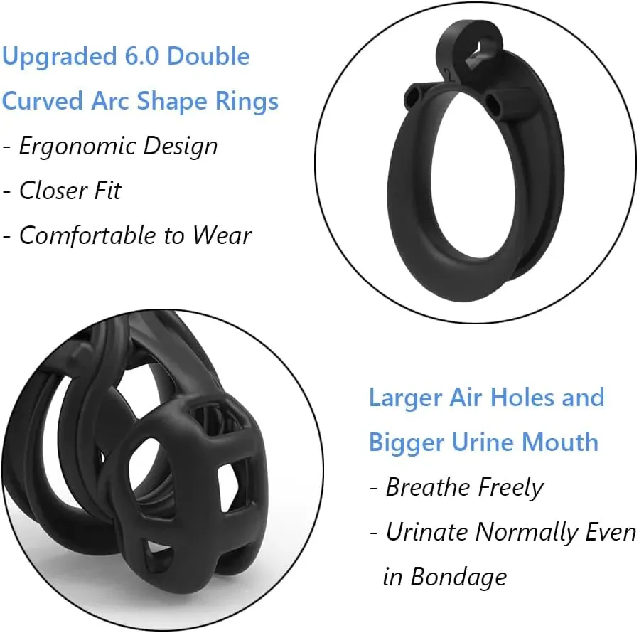 Male Chastity Cage Lock Device Kit W/ 4 Rings Virginity Device 5 Sizes Curve US