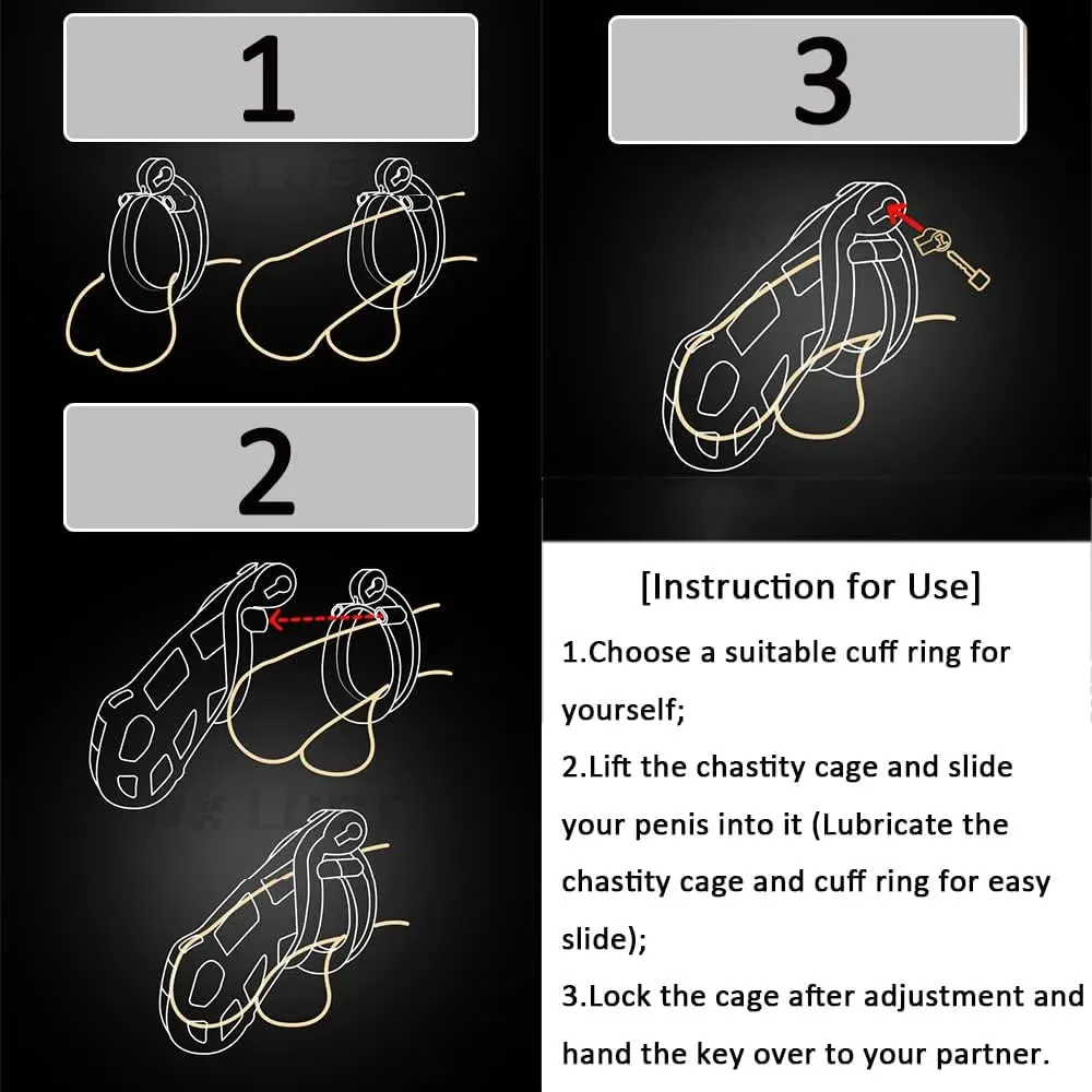 Male Chastity Cage Lock Device Kit W/ 4 Rings Virginity Device 5 Sizes Curve US