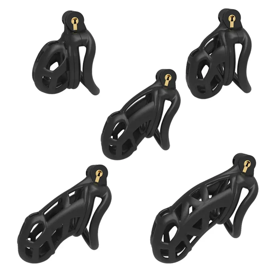 Male Chastity Cage Lock Device Kit W/ 4 Rings Virginity Device 5 Sizes Curve US