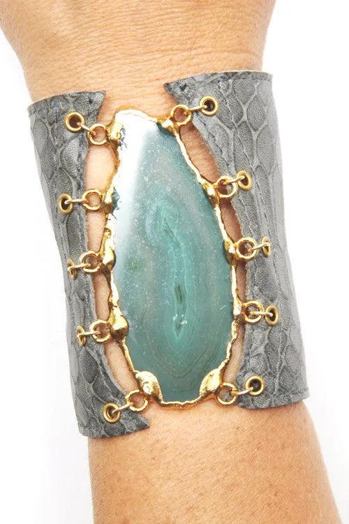 Malibu Agate Leather Cuff- SOLD OUT