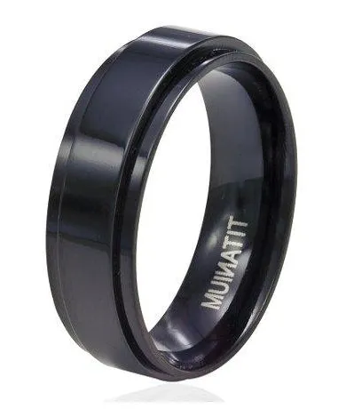 Men's Black Titanium Spinner Ring with Flat Profile and Glossy Finish | 8mm