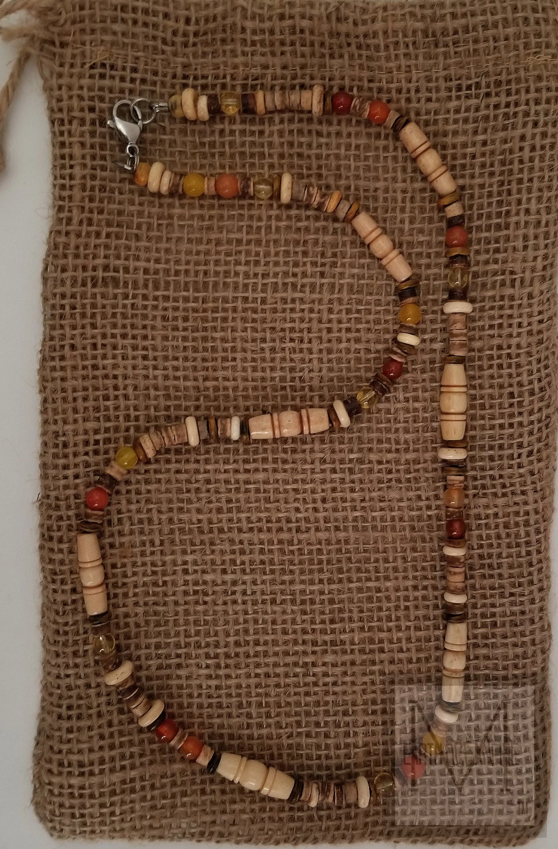 Men's Gemstone Beige Bone Beaded Necklace