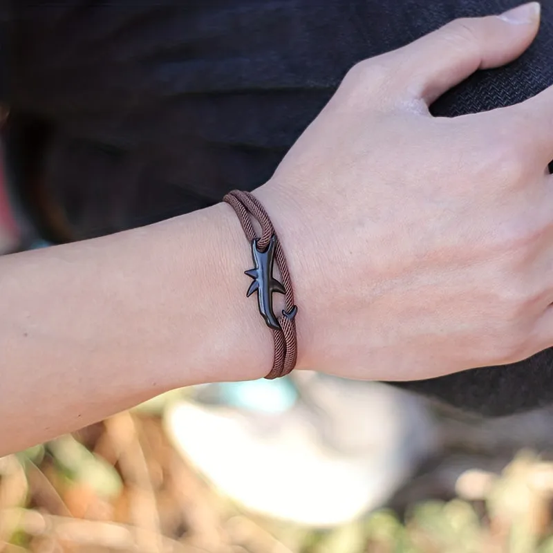 Men's Shark Bracelet Double Layer Rope Camping Jewelry