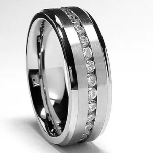 Men's Titanium Eternity Ring 7mm Band Round Cubic Zirconia Gemstones sizes 5 5.5 6 6.5 7 7.5 8 8.5 9.5 10 10.5 11.5 12 13