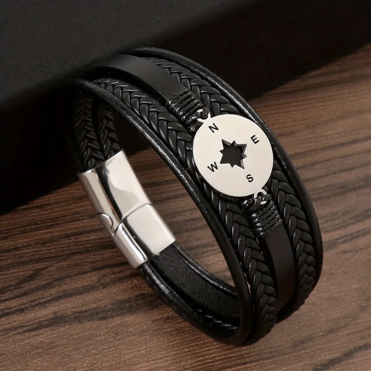 Men's Titanium Steel Compass Bracelet with Magnetic Buckle